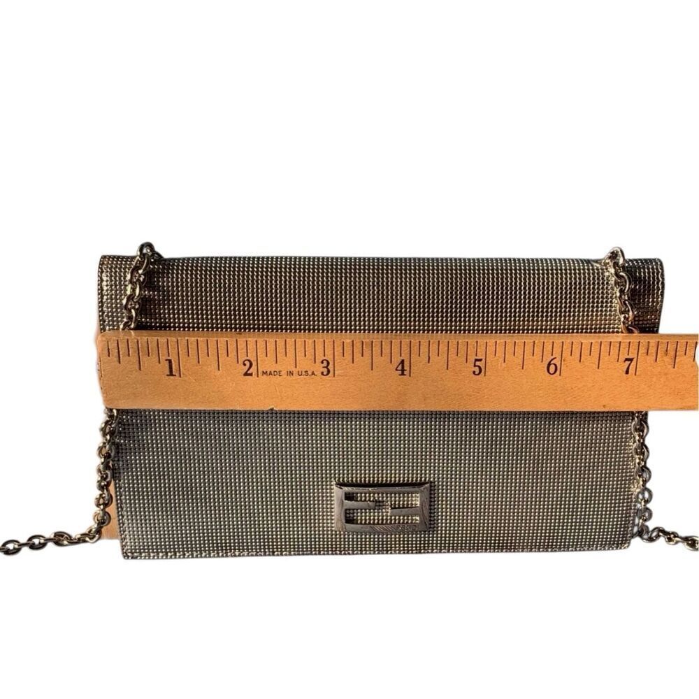 FENDI Metallic Calfskin Wallet On Chain Silver Clutch Purse AUTHENTIC $3800 - Picture 9 of 15